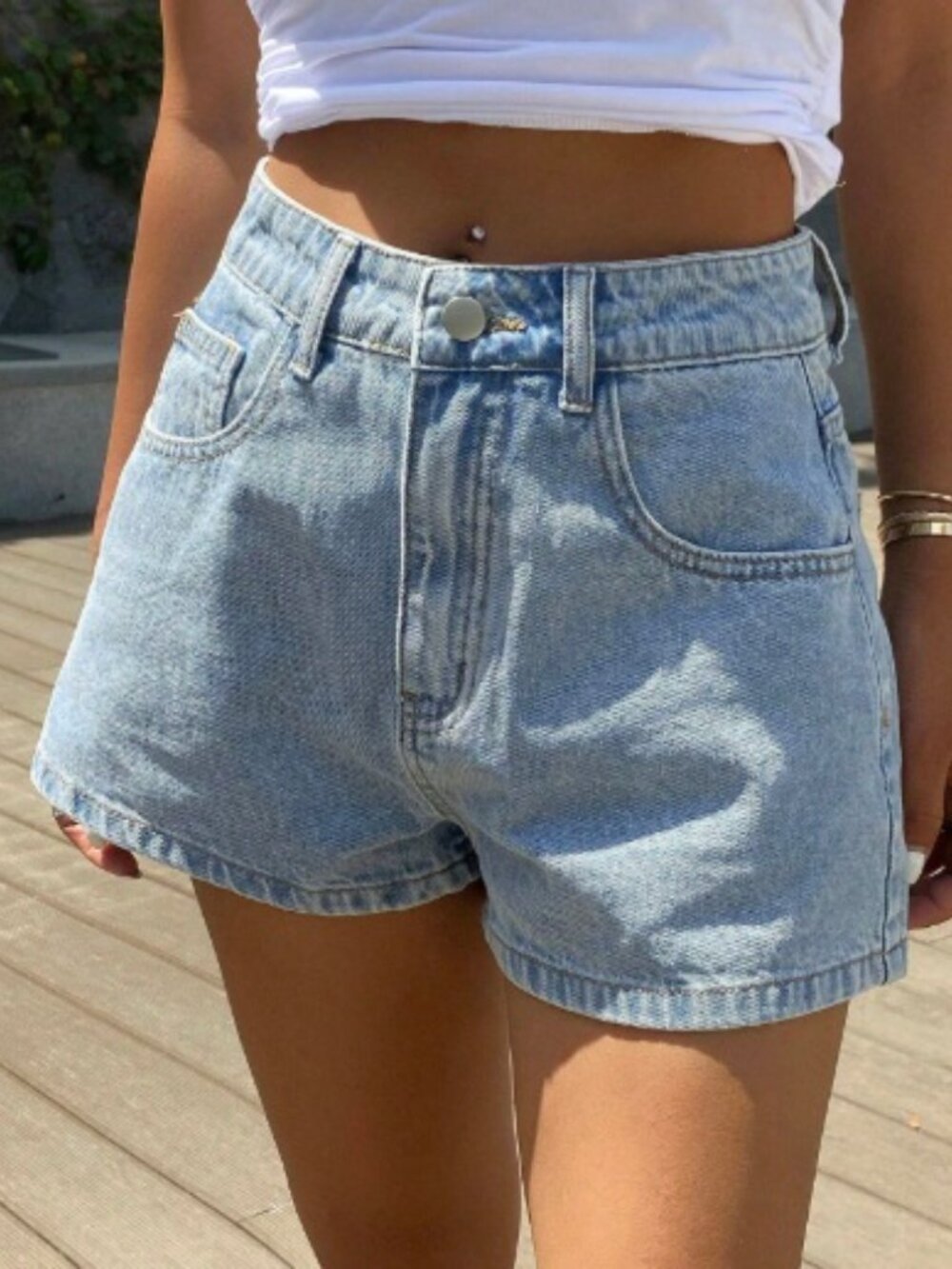 Zara Womens High Rise Blue Light Wash Cotton Denim Jean Shorts Size 4